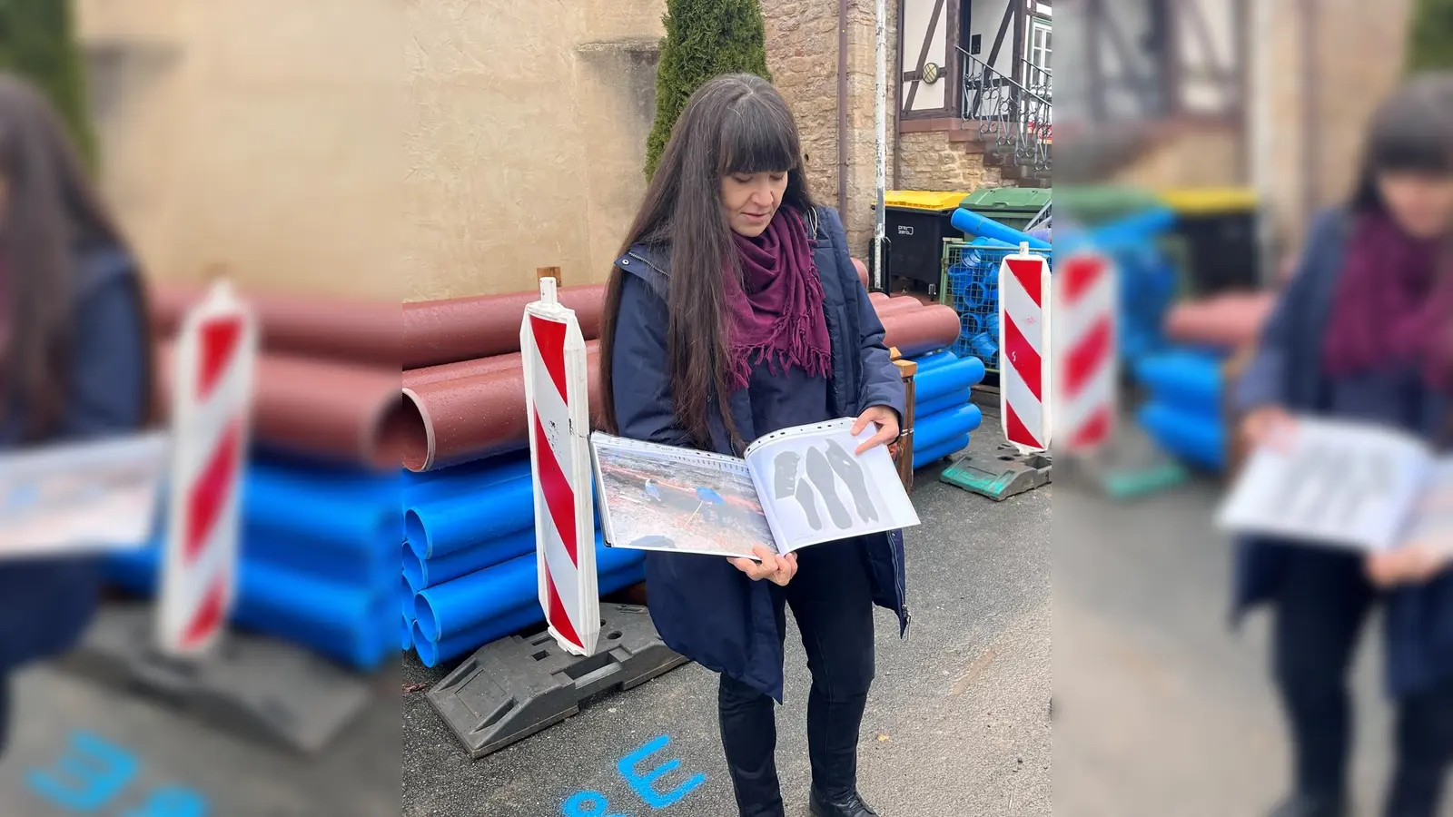 Dr. Eveline Saal zeigt die bisher dokumentierten Funde anhand von Fotos.  (Foto: Julia Sürder)